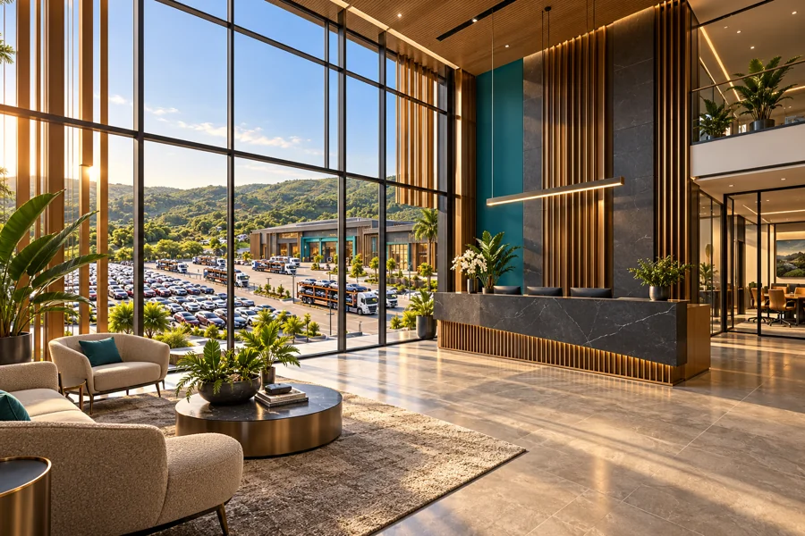 Architectural proposal visualisation: Reception and visitor arrival