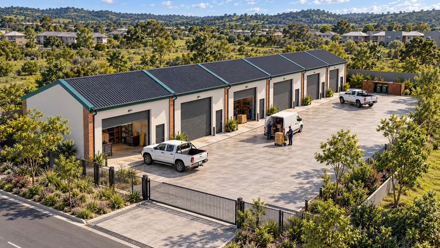 Architectural proposal visualisation: Small workshop units and shared service yard