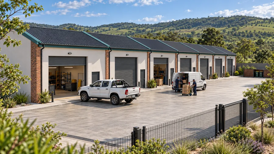 Architectural proposal visualisation: Gated workshop units and shared service yard